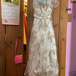 White and gold prom dress altered